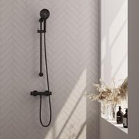 Brauer Black Edition Douchekraan opbouw - glijstang - 1 functie - 2 gladde knoppen - handdouche rond 3 standen - mat zwart 5-S-236