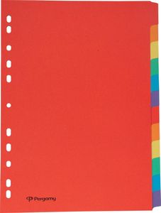 Pergamy tabbladen, ft A4, uit karton, 12 tabs, 11-gaatsperforatie, in geassorteerde kleuren