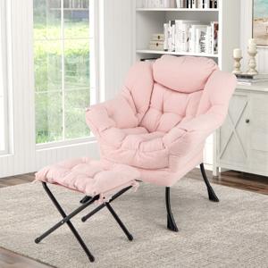 Fauteuil met Kruk Relaxstoel met Armleuningen Zijzak en Voetensteun Loungestoel Televisiestoel Gevoerde Oorfauteuil