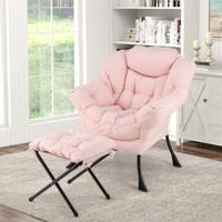 Fauteuil met Kruk Relaxstoel met Armleuningen Zijzak en Voetensteun Loungestoel Televisiestoel Gevoerde Oorfauteuil
