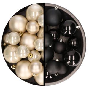 Kerstversiering kunststof kerstballen mix zwart/champagne 4-6-8 cm pakket van 68x stuks - Kerstbal