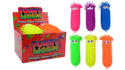 Johntoy fluffy worm groot met ogen, 28cm