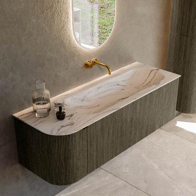 Badmeubel Mondiaz Kurve-Dlux | 135 cm | Meubelkleur Shadow | Wastafelkleur Nata | Solid surface | Wasbak rechter zijde spoelbak | Zonder kraangat(en)