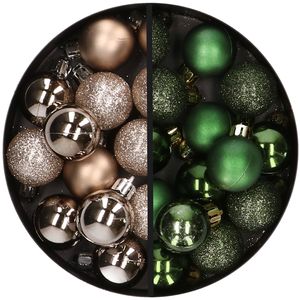 34x stuks kunststof kerstballen champagne en donkergroen 3 cm