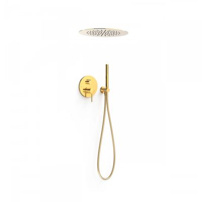 Regendoucheset Inbouw Tres Study Exclusive Rond 38 cm met Plafonddouche en Handdoucheset met Staafhanddouche Rapid Box Goud Tres