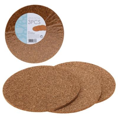 Ronde pannen onderzetters - van kurk - 12x stuks - D19 cm x H6 mm - Voor hete pannen en schalen