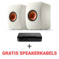 KEF Combi Deal LS50 Meta Boekenplank speaker + Bluesound Powernode EDGE (N230) Stereoversterker - Wit/Zwart (met GRATIS speakerkabels)