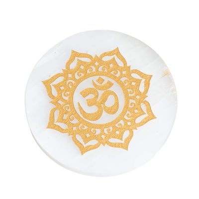 Edelsteen Seleniet Oplaadsteen Rond OHM Mandala (80 mm)