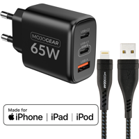 MOJOGEAR CHARGE+ 65W oplader voor iPhone & iPad met Lightning naar USB kabel 1,5 meter | iPhone snellader - thumbnail