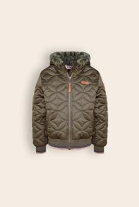 NoNo Meisjes winterjas bomber met capuchon AOP - Bestie - Army groen