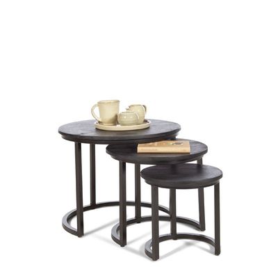 Ronde Bijzettafels Dusty (set van 3)  | Hout  | Mangohout | Zwart