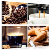 Schilderij - Koffie en croissant, 4 luik, Multikleur, 4 maten, Premium print