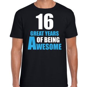 16 great years of being awesome verjaardag cadeau t-shirt zwart voor heren