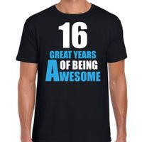 16 great years of being awesome verjaardag cadeau t-shirt zwart voor heren