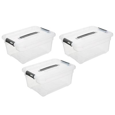 5Five opberg kist met deksel - 3x - Box - 13 liter - 39 x 29 x 19 cm - kunststof - transparant