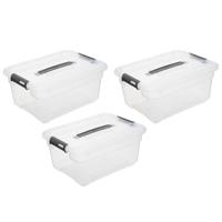 5Five opberg kist met deksel - 3x - Box - 13 liter - 39 x 29 x 19 cm - kunststof - transparant