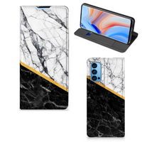 OPPO Reno4 Pro 5G Standcase Marmer Wit Zwart - Origineel Cadeau Man