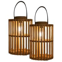 Solar lantaarn - 2x - voor buiten - D20 x H32 cm - bamboe hout - tafellamp