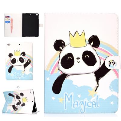 Colored Pattern Drawing Horizontal Flip PU Leather Case with Three-folding Holder & Sleep / Wake-up Function for iPad 5 / 6 / 8(Crown of panda)