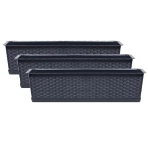 Ratolla plantenbak/bloembak - Set van 3x stuks - antraciet - 12L - 70 x 17 x 15 cm - Met opvangschot