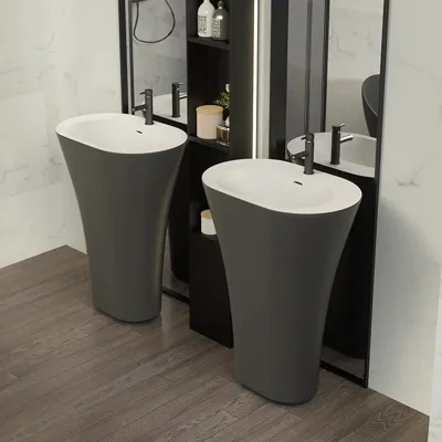 Vrijstaande Wastafel van Solid Surface - Modern Design | Matzwart of Glans | 495x300x850mm