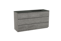 Storke Edge staand badmeubel 150 x 52 cm beton donkergrijs met Scuro asymmetrisch rechtse wastafel in kwarts mat zwart