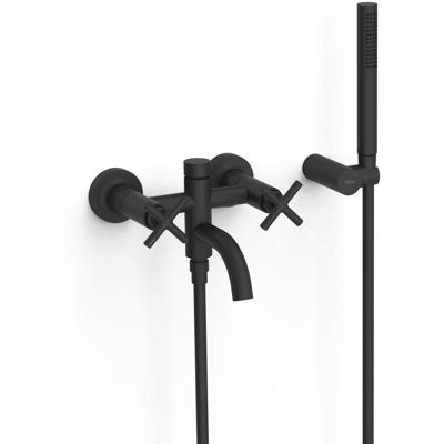 Badkraan Tres Mont Blanc | Opbouw | Mengkraan | Incl.Handdoucheset | 2-weg | hoh 15 cm | 2-hendels | Rond | Zwart