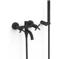 Badkraan Tres Mont Blanc | Opbouw | Mengkraan | Incl.Handdoucheset | 2-weg | hoh 15 cm | 2-hendels | Rond | Zwart