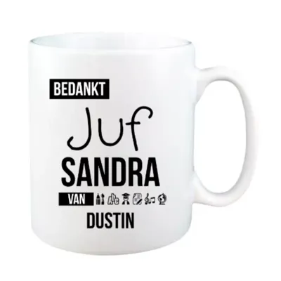 Bedankt Juf mok met naam (wit)