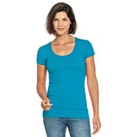 Bodyfit dames t-shirt turquoise met ronde hals - thumbnail