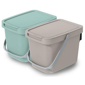 GFT aanrecht afvalbakjes set - 2x - 6L - beige/mintgroen - 20 x 26 x 20 cm - klepje/hengsel