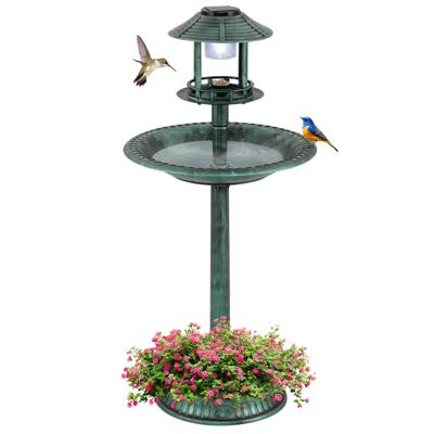 Vogelbad met Solarverlichting & Bloempot Vogelvoederhuis Vogelvoederstation Voederdispenser Groen
