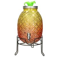 Limonade/drankdispenser ananas op verhoger - 4,7 liter - glas - H39 x B19 cm