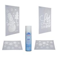 4x kerst decoratie raamsjablonen met busje spuitsneeuw 4x kerst decoratie raamsjablonen met busje spuitsneeuw