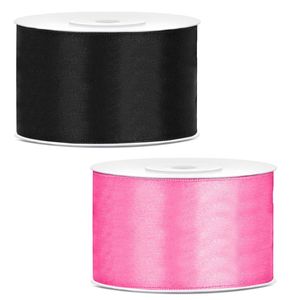 Sierlinten/cadeaulinten/satijnen linten - Set 2x stuks - zwart en roze - 38 mm x 25 meter