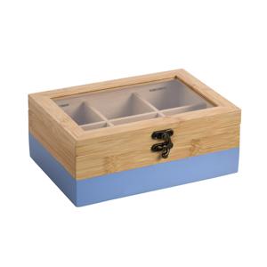 Kesper Theedoos - 6-vaks - lichtblauw - bamboe - 21 x 15 x 9 cm - theekist - kunststof kijkvenster