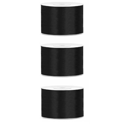 Satijn sierlint/cadeaulint - 3x - zwart - 5 cm x 25 meter - Inpakken - Versieren - Decoratie