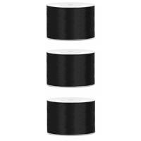 Satijn sierlint/cadeaulint - 3x - zwart - 5 cm x 25 meter - Inpakken - Versieren - Decoratie