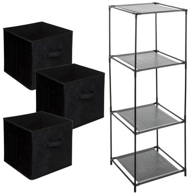 Kastmandjes/opberg mandjes - zwart velours - 3x stuks van 29 Liter - In rekje van 34 x 98 cm