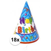 18x stuks papieren feesthoedjes Happy Birthday - thumbnail