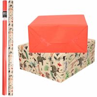 4x Rollen kraft inpakpapier jungle/oerwoud pakket - dieren/rood 200 x 70 cm