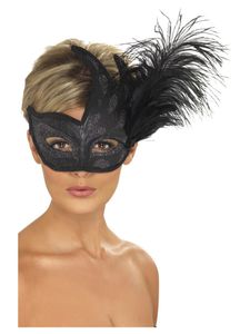 Oogmasker Venetië Zwart met veren