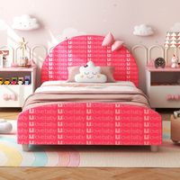 Kinderbed met 4 Verstelbare Voeten Modern Bedframe met Knooppatronen Zacht Hoofdbord 152 x 77 x 70 cm voor Kinderen van 1-6 Jaar Oud