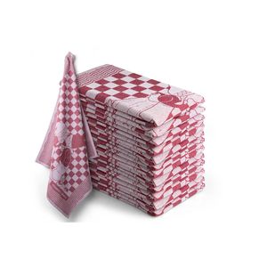 Theedoekset Blok 60 x 65 cm - bordeaux - 12 stuks - geblokt - blokdoeken - 100% katoen - horeca - kus