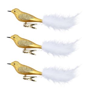 9x stuks decoratie vogels op clip goud 20 cm