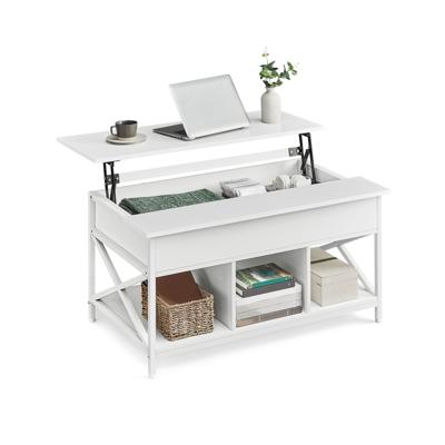 Salontafel in hoogte verstelbaar met opbergruimte onder het tafelblad, Sneeuwwit + wit / 60 x 100 x (48-62) cm