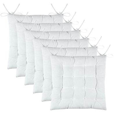 Stof Textile stoelkussens DUO - 6x - wit - 38 x 38 x 3.5 cm - touwtjes sluiting