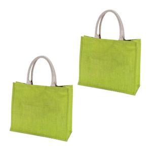 2x stuks jute lime groene boodschappentassen 42 cm