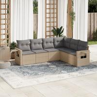 6-delige Loungeset met kussens poly rattan beige
