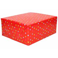 1x Inpakpapier/cadeaupapier rood met gekleurde stippen 200 x 70 cm   - - thumbnail